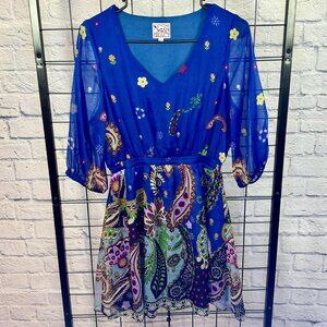 Nouveau Pink Boho Paisley Sheer Tunic Dress - Size S